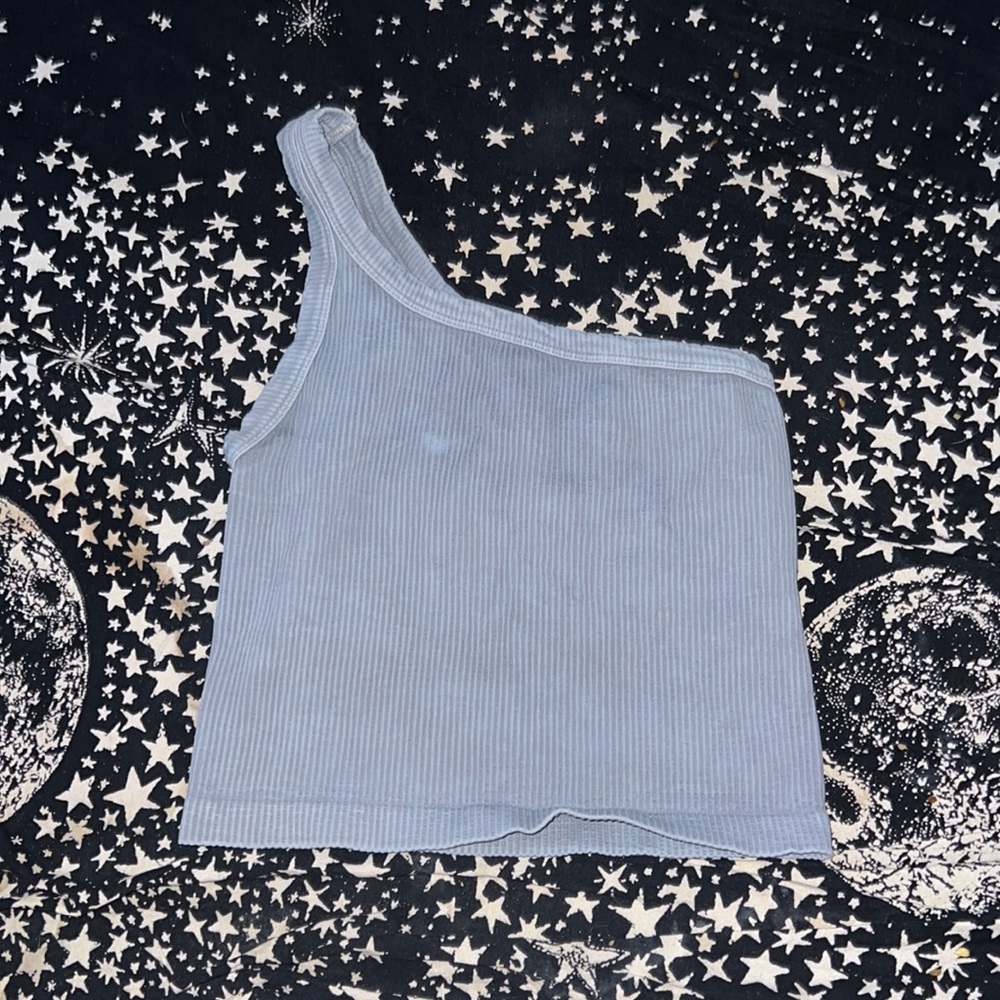 blue one shoulder crop top
